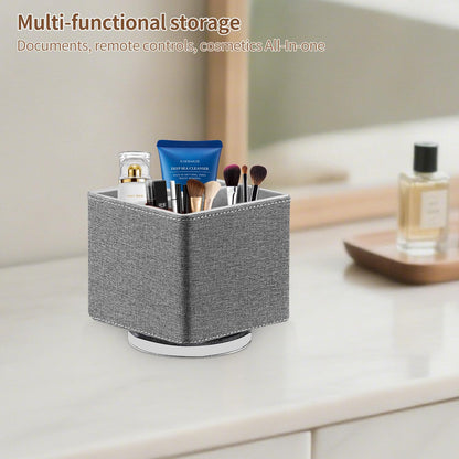 YAPISHI Remote Control Holder, 360° Swivel TV Remote Holder for Table, PU Leather Remotes Caddy, Nightstand Organizer for Media Controllers/Makeup/Office Supplies, Bedside Decorations for Living Room
