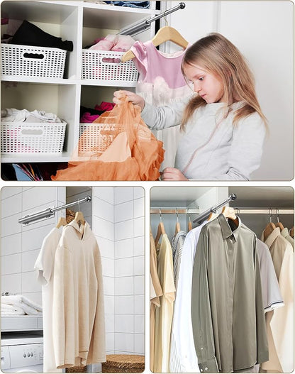 Supforce 14" Valet Rod for Closet Pull Out, Retractable Slide Out Valet Rod Closet Organization, Aluminum Valet Clothing Hanger Rods Perfect for Suits, Dresses & Freshly Pressed Clothes, White