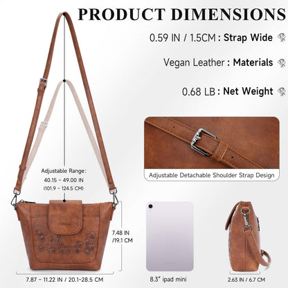 MEITRUE Crossbody Bags for Women Vegan Leather Multi-Pockets Purses Vintage Ladies Small Shoulder Bag