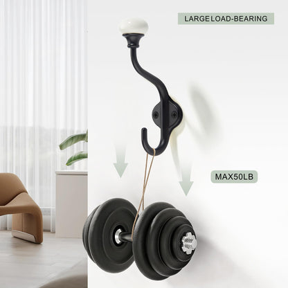 TUNNY Coat Hooks - 5 Pack Matte Black Towel Hooks Robe Hooks Decorative Wall Hooks for Bathroom Bedroom Kitchen Towel Robe Clothes Cabinet Closet Bathroom Hardware