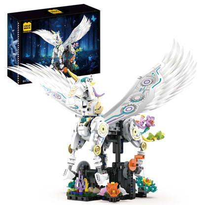 UNCLE BRICK Magical Unicorn Building Blocks Set with Crank‑Handle Motion, Poseable Legs & Wings, Flower Base, Creative STEM Construction Toy for Girls 8-12, Kids & Teens, Unicorn Sets Compatible