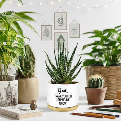Myakako Thank You Dad Ceramic Planter with Wood Tray – 3.5 Inch Funny Flower Pot for Succulents, Cactus & Indoor Plants, Unique with Drainage Hole (Plant Not Included)