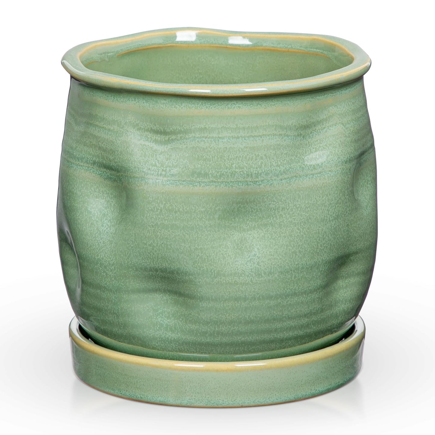 5.7 inch Ceramic Pots for Plants, Plant Pot with Drainage Hole and Saucer Sage Green Ceramic Indoor Planter with Tray Decorative Flower Pots for Succulent, Cactus, Snake Plant, Herb Indoor Outdoor