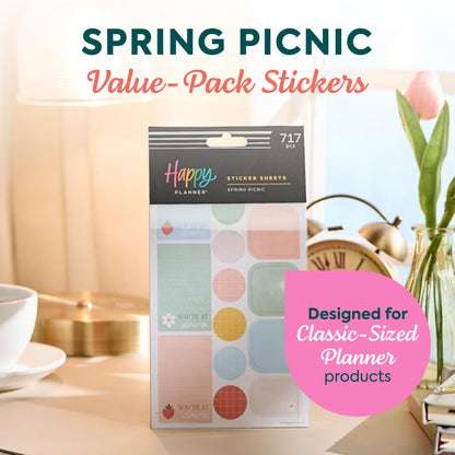 Happy Planner 15-Sheet Sticker Pack for Calendars, Journals, and Planners, Scrapbook Accessories, Classic Size, 717 Stickers Total, Spring Picnic