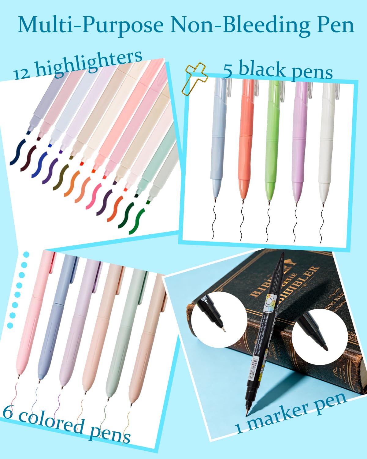Piemow Bible Study Supplies - Bible Journaling Kit with Tabs, Highlighter, Notebook, Pen Case, Sticky Notes and More, Scripture Study Accessories for Women, Students, Beginner Christian Gifts