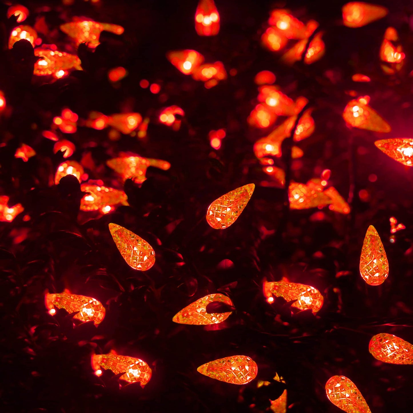 WATERGLIDE Halloween C6 String Lights, 33ft 100 LED Black Wire Fairy Lights with 29V Safe Adaptor, 8 Lighting Mode, Waterproof for Indoor Outdoor Patio Xmas Tree Party Decor, Orange