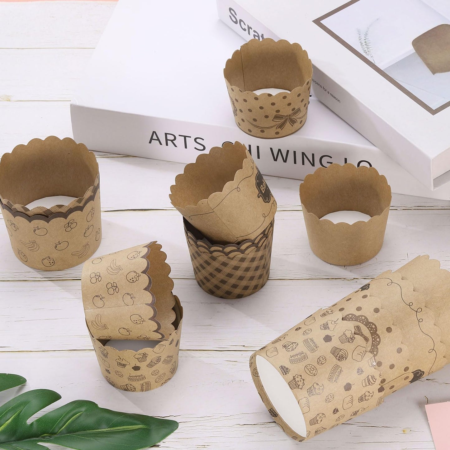 HARFINGTON 150Pcs Paper Baking Cups Small Brown Kraft Paper Muffins Liner Cupcake Greaseproof Disposable Bulk Wrappers for Wedding Birthday Graduation, Fruit