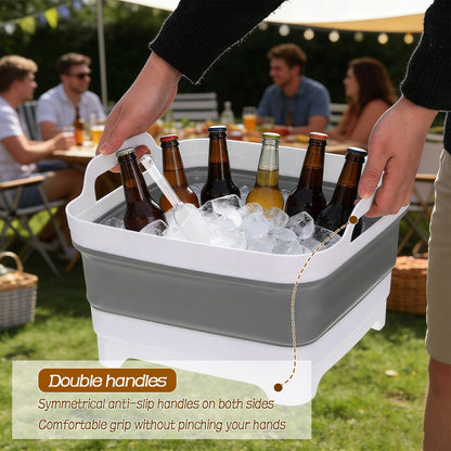2 Pack Ice Buckets for Parties, Foldable Beverage Tub with Scoop, Collapsible Ice Bucket for Wine Beer Champagne, Beer Ice Buckets Drink Cooler, Space Saving Ice Storage Tub Ice Cube Bin (2 * 8.5L)