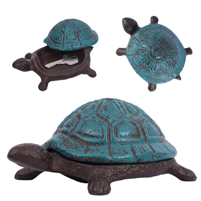 Cast Iron Turtle Key Hider Waterproof Hidden Key Holder for Outdoor, Decorative Garden Hide a Key for Yard, Patio, Lawn, Indoor & Outdoor Areas (Blue)