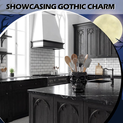Yungyan Ceramic Skull Utensil Holder for Kitchen, Gothic Kitchen Accessories, Large Capacity Skull Skeleton Storage Pen Holder for Vanity Desk Bathroom Office Halloween Scary Party Decoration