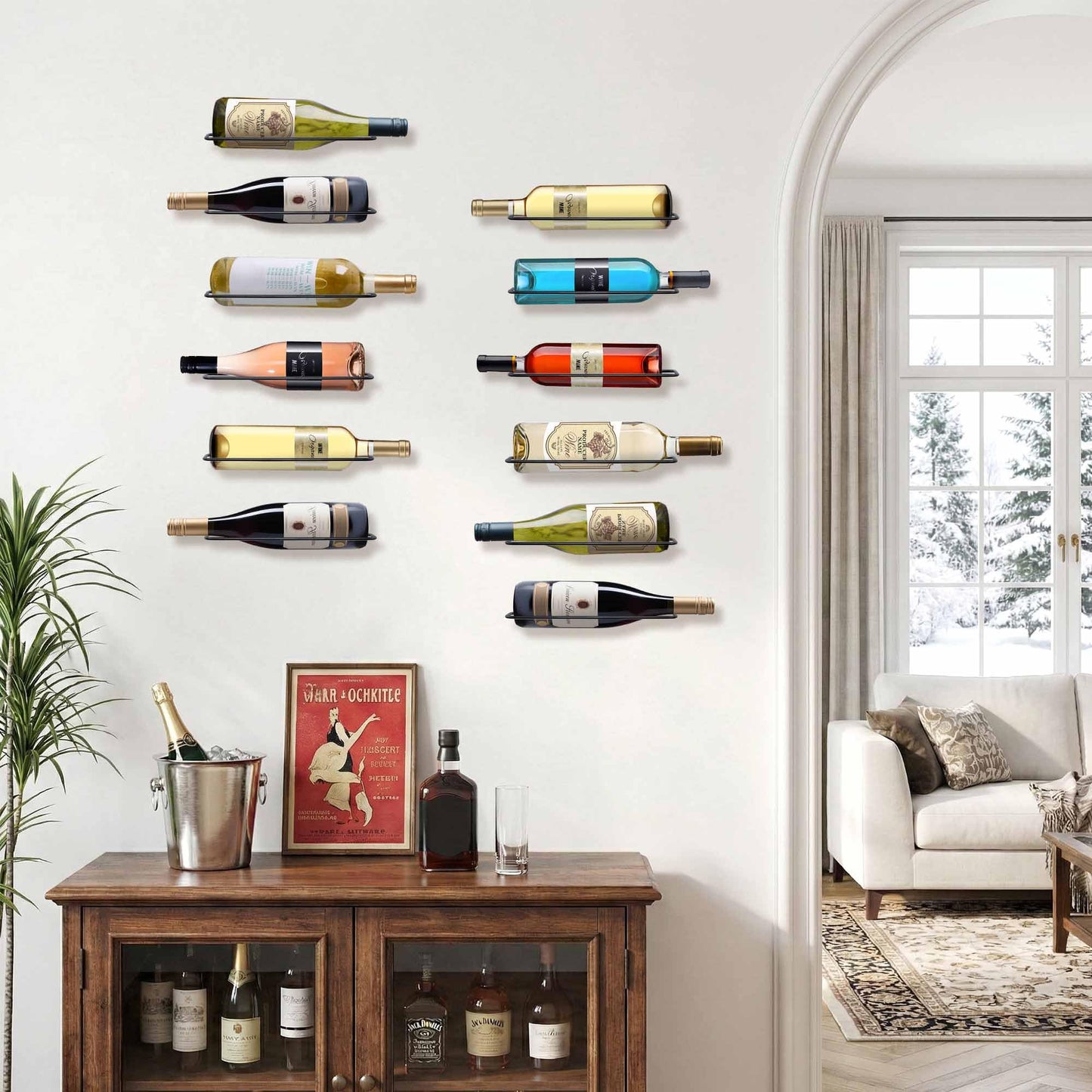 FLstudio Wall Mounted Wine Rack: 8 Bottle Wall Mount Wine Rack for Wine Bottles Display and Storage - Metal Wall Wine Bottle Organizer Holder for Wine Cellar Home Kitchen Bar Decor
