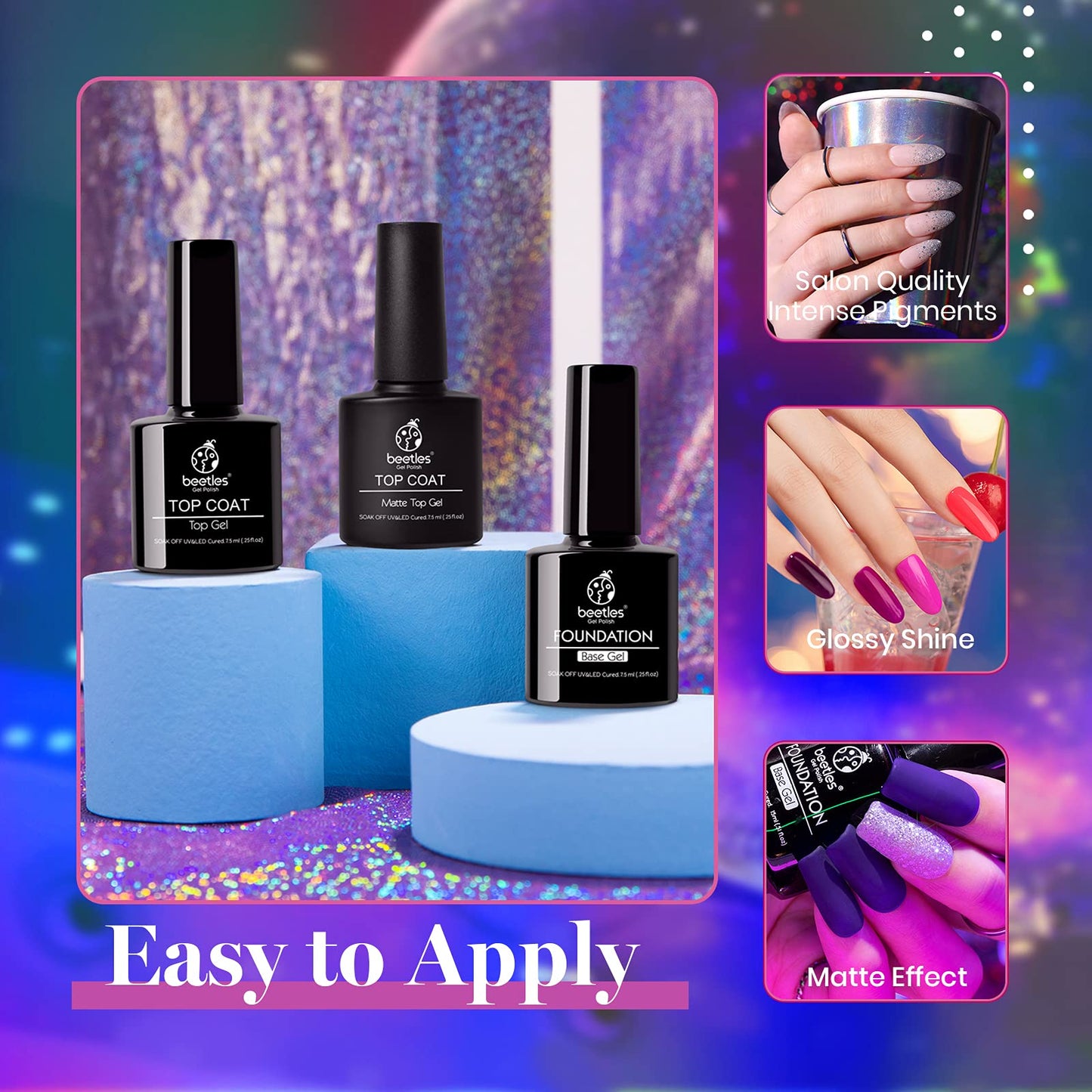 Beetles Cat Eye Gel Polish Set - 24Pcs 20 Colors Glitter Dark Color Changing Gel Nail Polish Kit with Base Gel Glossy Matte Top Coat Soak off UV DIY Nail Art Salon Ombre Black Nails Gift