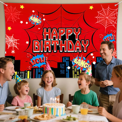Favuit Red Spider Web Backdrop for Birthday Party Decoration, 7 x 5ft Photo Background Banner Red and Blue Cartoon Theme Party Supplies for Boys Baby Shower Wall Decor Photo Booth Props (7 x 5ft)