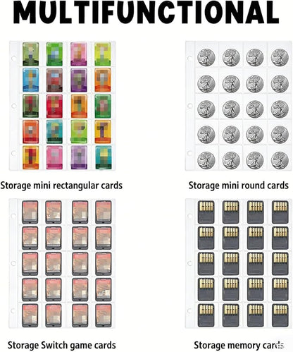 Mini Game Card Binder, 300 Slots Portable Card Holder Organizer, Water-Resistant Faux Leather Zipper Case for Game NFC Tags, SD Memory Cards, PS Vita Cartridges