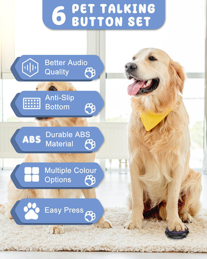 Acools Dog Buttons for Communication, 6 Pcs Dog Talking Button Set, 30s Voice Recordable Pet Training Buzzer, Speaking Buttons for Cats & Dogs with Waterproof Dog Activity Mat and 24 Scene Stickers