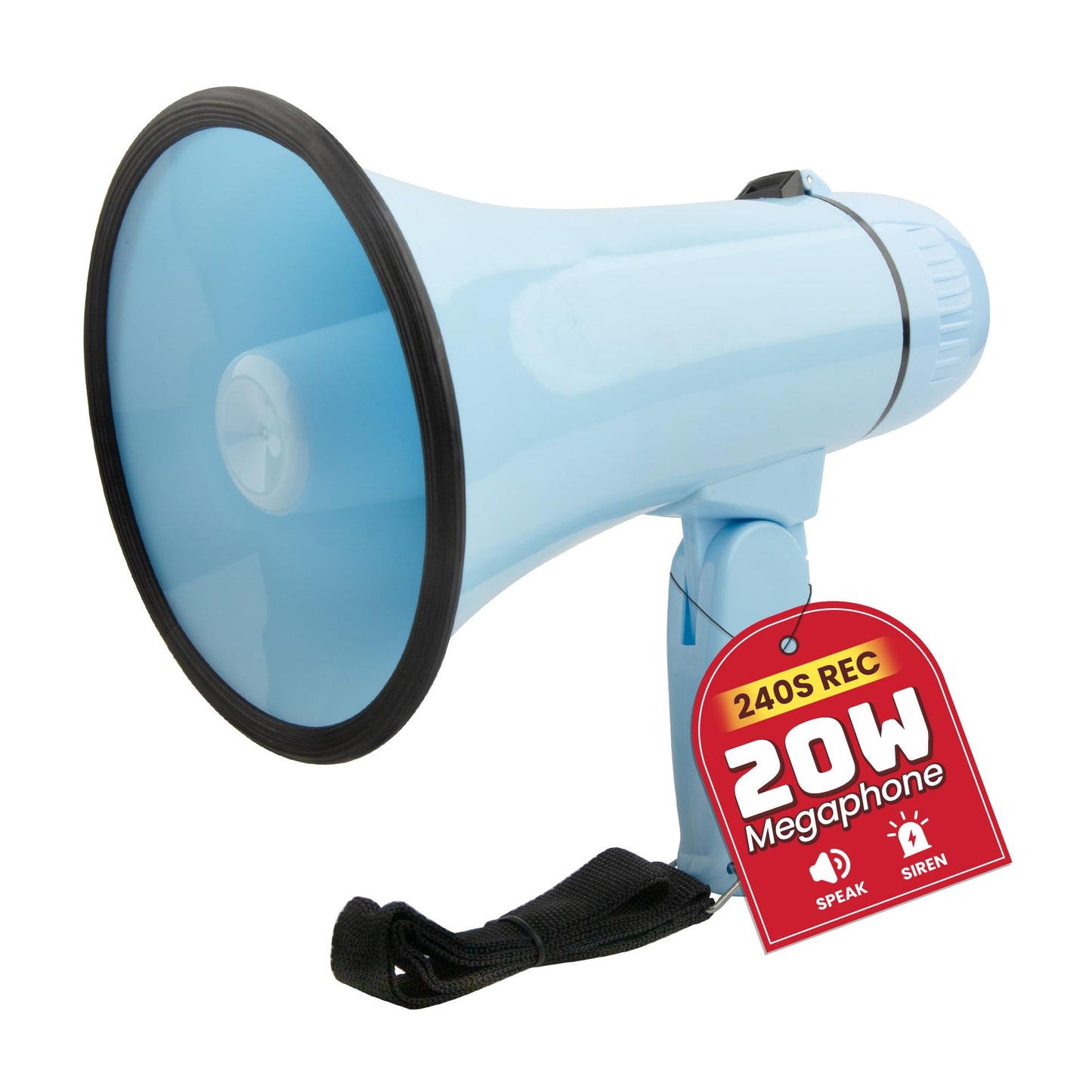 MyMealivos 20W Megaphone Bullhorn, Built in Siren & 240s Recording, 5.4"×8.6" Portable Megaphone with Volume Control Cover Up to 300 feet+ for Indoor and Outdoor Activities(Light Blue)