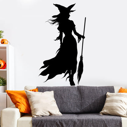 Halloween Wall Decals,Peel and Stick Halloween Theme Decor Stickers,Removable Vinyl Spooky Scary Face Wall Sticker for Holiday Party Decor. (Wicked Witch Silhouette Wall Decal)