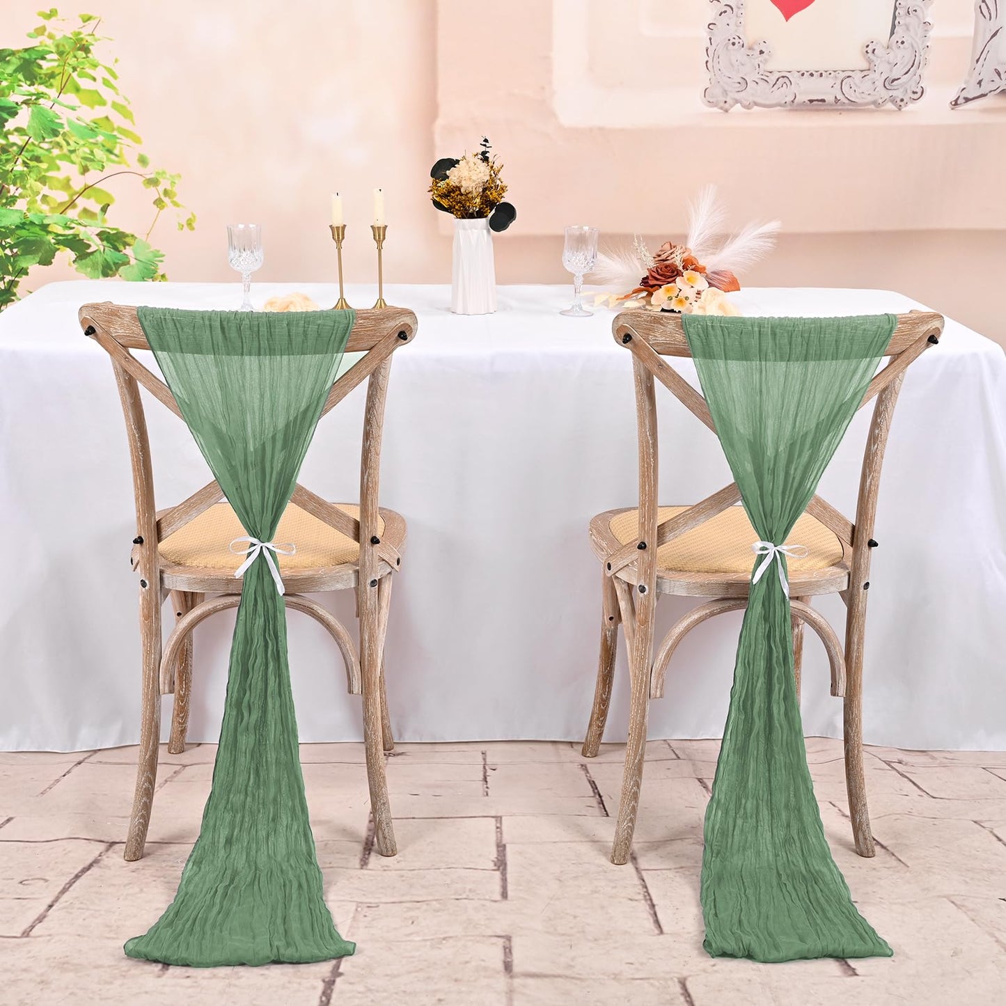 Pesonlook 30 PCS Sage Green Cheesecloth Chair Sashes 16 x 108 inch Cheesecloth Chair Sashes Rustic Chair Decorative Bows Designed Chair Cover for Wedding Banquet Party Aisle Home Kitchen Decoration