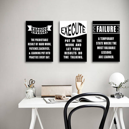 YSPCSUN Large 3 Piece Inspirational Wall Art for Office Walls Success Execute Failure Canvas Art Prints Motivational Mindset Quotes Posters Framed Entrepreneur Office Decorations, 48" x 24"
