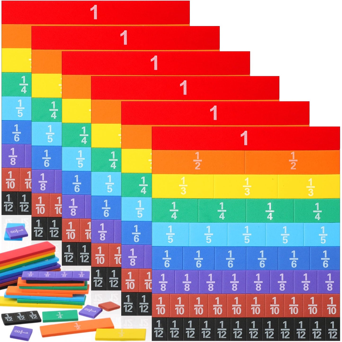 Sayglossy 6 Sets Fraction Tiles Sets for Math Fraction Manipulatives Montessori Math Materials EVA Foam Algebra Tiles Games for Classroom Teaching Aids, Homeschool Supplies