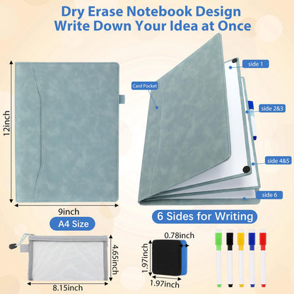 Feifeiya 6 Sides Dry Erase Notebook Portable White Board 12"x9"(a4) Travel Dry Erase White Board Notebook Foldable Anti-ghosting Surface for Office, School, Study, Travel & Business Meeting Planning