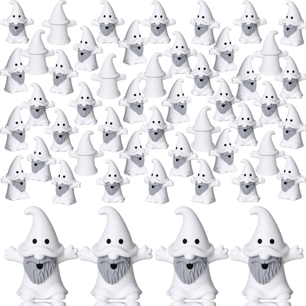 Roowest 60 Pcs 60 Pcs Mini Christmas Gnomes Figurines Decorations Miniature Resin Gnomes Tiny Santa Deer Gingerbread Man Dwarf Figurine to Hide Ornaments for Village Table Decor (Ghost)