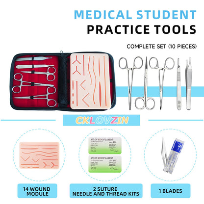 Suture Practice Kit for Medical Students, Silicone Pad Surgical Wound Suturing Practice, Supplies for Vet Nursing Students Simulation Surgical Suture Training Toolkit (Education Use Only)