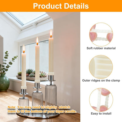 EEEKit 24 PCS Rubber Candle Grippers, Candlestick Holder Rings for Taper Candles, White Rubber Candle Grips for Weddings, Halloween, Christmas