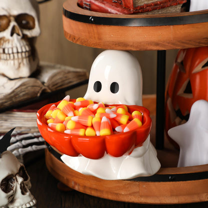 Reallnaive Halloween Candy Bowl Ghost Shaped Ceramic Candy Dish Ghost Serving Tray Cute Halloween Tabletop Decoration Cookie Jar for Party Supply