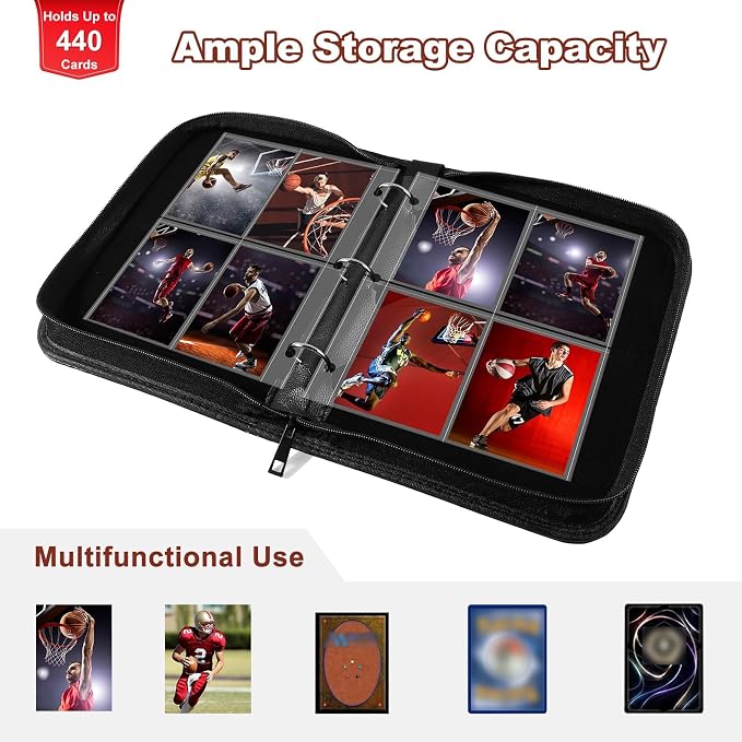 Basketball Card Binder 440 Pocket, Sports Card Binder with Card Display Design, Premium Card Ablums with Sports Pattern Wristband Fit for Basketball Cards 2026