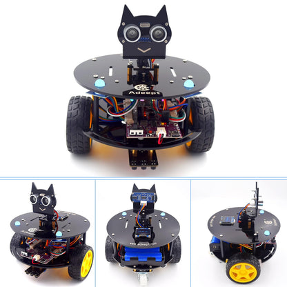 Adeept Smart Car Kit(Compatible with Arduino IDE), Line Tracking, Obstacle Avoidance, OLED Display, Ultrasonic Sensor, Wireless Remote Control, DIY STEM Educational Robot Car Kit (Black)