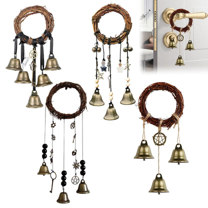 4 Pcs Witch Bells Protection Door Knob Hanger Witch Wind Chime, 3.1 Inch Wreath Handmade Door Hanger Bell for Clear Negative Energy Witchcraft,Home Door Doorknob Witchcraft Decor Supplies(Round Bell)