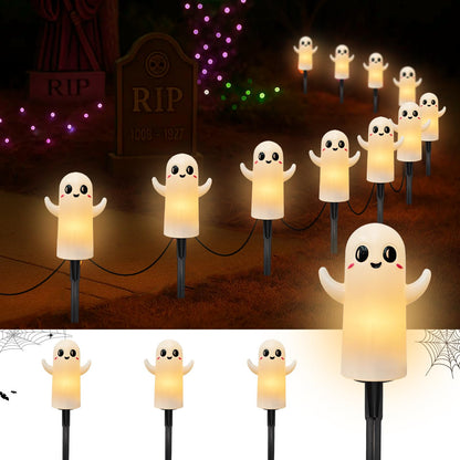 Halloween Ghosts Pathway Lights,4 Pack Ghosts Stake Lights with C7 Clear Bulbs,7Ft Extendable Waterproof Walkway Lights Halloween Decor for Yard Porch Lawn Pathway Garden