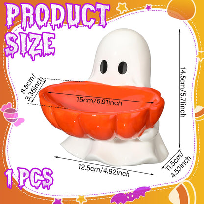 Reallnaive Halloween Candy Bowl Ghost Shaped Ceramic Candy Dish Ghost Serving Tray Cute Halloween Tabletop Decoration Cookie Jar for Party Supply