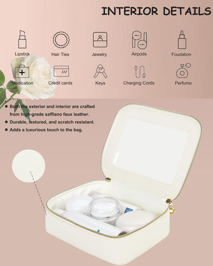 JRQCSJY Leather Clear Makeup Bags Set - Travel Clear Cosmetic Bag Case with Zipper, Transparent TSA Approved Toiletry Bags for Travel Essentials Car Accessories for Women (White, S+M)