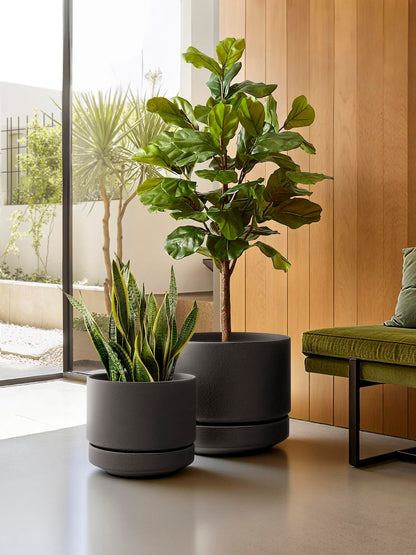 LE TAUCI 12 Inch Pot for Plants with Saucer, Ceramic Indoor Planter Pot with Drainage Hole, Mesh Pad Included, Unglazed Porous Ceramic, Modern for Home and Office, Charcoal Gray
