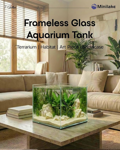 7 Gallon Clear Glass Fish Tank, Cube Aquarium Fish Bowl Ultra Clear Rimless Design for Betta Goldfish Snails Shrimp Aquatic Planting
