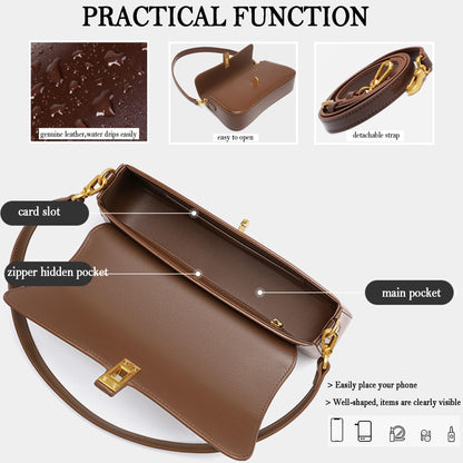 SYMENGR Genuine Leather Evening Bag for Women Elegant Shoulder Bags Crossbody Bag(coffee)