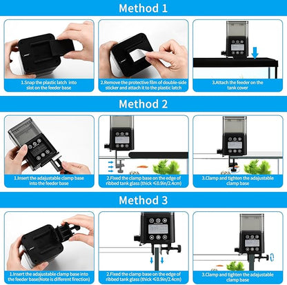 Podazz Automatic Fish Feeder for Aquarium with Timer, LCD Display 320ML Large Capacity Adjustable Fish Dispenser, Operated Feeders for Goldfish, Turtle for Vacation, Weekend or Daily Use(Black)