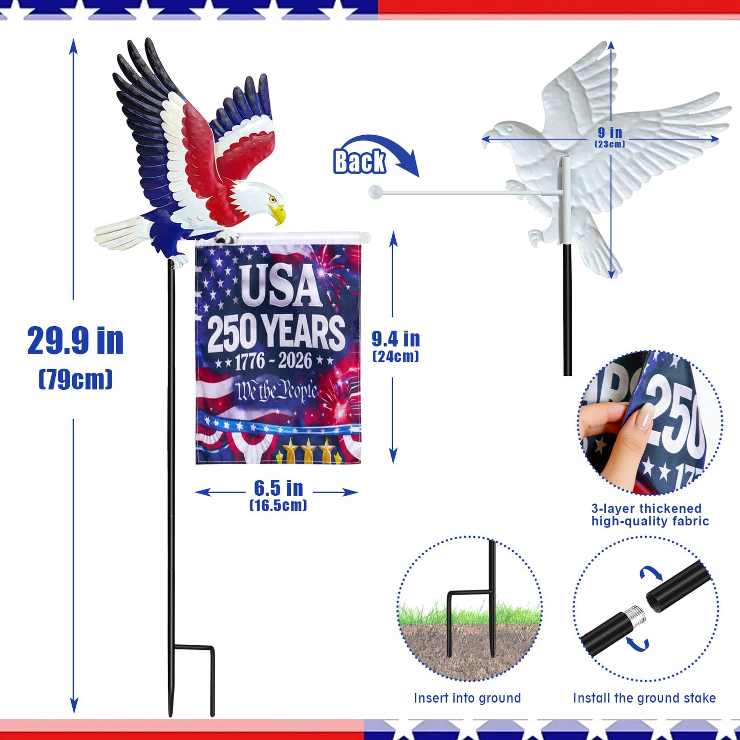 250th Anniversary America 9.4x6.5Inch Garden Flags,Eagle Garden Stakes with USA 1776-2026 Yard Sign Double-Sided Waterproof Flag,4th of July Patriotic Decorations Outdoor Independence Memorial Day