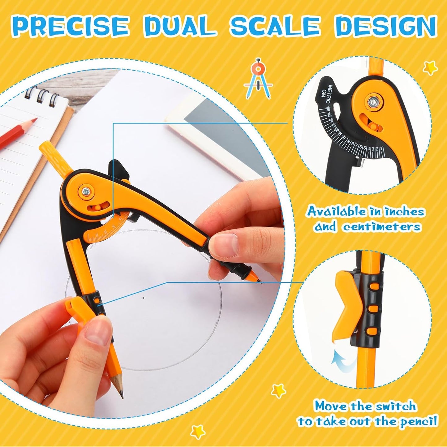 Zonon Student Math Geometry Compass Bulk 6 Inch Plastic Drawing Compass with Pencils Bright Color Precision Tool Back to School Supplies(100 Pcs)