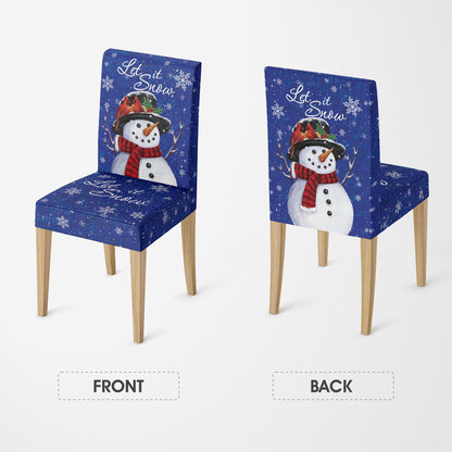 Horaldaily 4PCS Christmas Dining Chair Covers,Blue Snowman Let It Snow Stretch Removable Washable Slipcover Chair Protector for Dining Room Home Decor