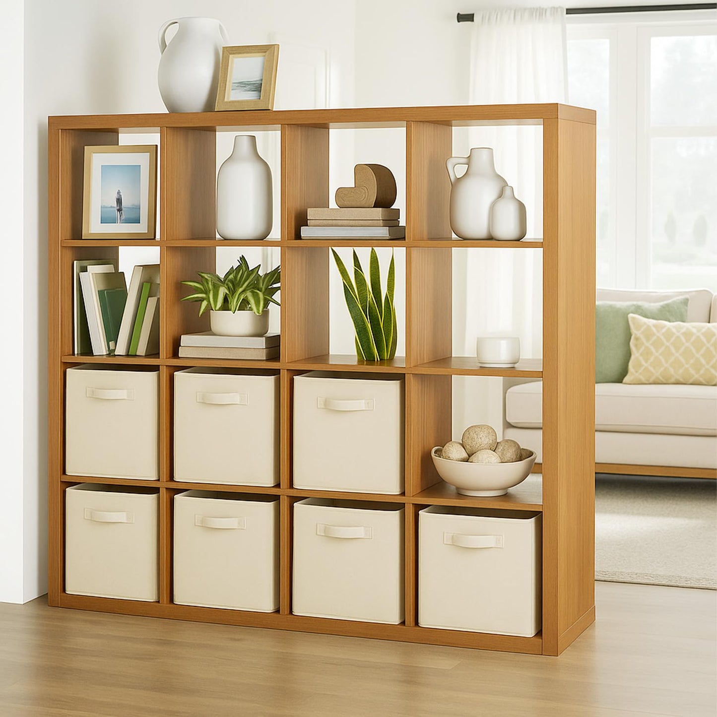 PowerKing Collapsible Storage Cubes with Handles, Fabric Foldable Bins for Closet Shelves, Durable Organization Storage Bins, 10.5'' x 11'' x 10.5'', 2 Pack, Cream