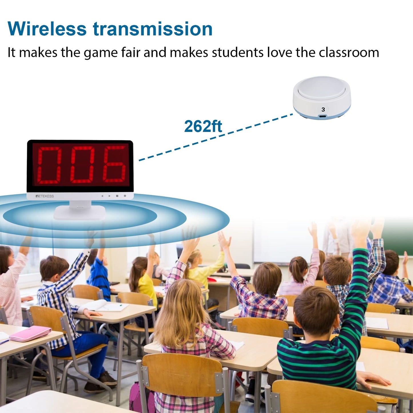 Retekess TM101 Wireless Quiz Answer Game Buzzer System, Add Up to 32 Buttons,262ft,Auto-Sleep,10 Buzzers for Game Show,Family Game Nights,Debate Contests in Companies,School Contest