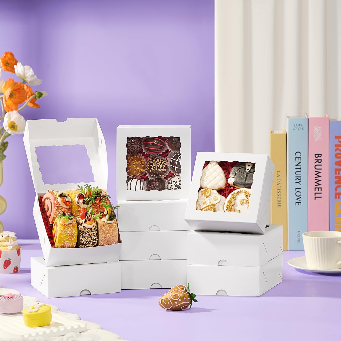 TEMLQPACK 20pcs 5x5x2 Inch Window Boxes - Fits Cookies, Soap, Chocolate, Macaron, Cake & Gift Goodies