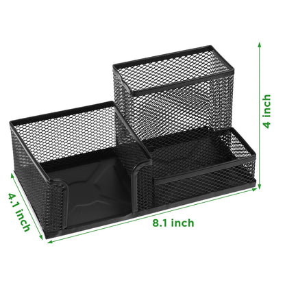 Lemecima 6 Pieces Pen Holder for Desk Mesh Metal Pencil Holders Pen Cup Marker Desk Caddy with Sticky Notes Organizer for Office Supplies Workspace School Home Black