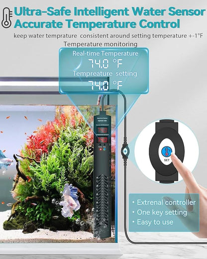 AHJ Aquarium Heater for 40-55-75 Gallon, 300W Submersible Fish Tank Water Heater with Accurate Temperature Control, Over-Temp Protect, Auto Shut-Off, Quick Heat up for Saltwater & Freshwater