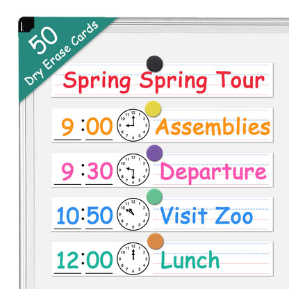 Godery Dry Erase Sentence Strips Cardstock 2” x 12”, Thick Ruled Word Writing Paper, Schedule Card for Teacher Supplies, Classroom and Home, Pack of 50