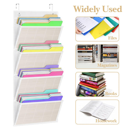 VERONLY Over the Door File Organizer - Hanging Wall Mounted File Folders Storage with 5 Extra Large Pockets for Home, 0ffice, Classroom,Chart Papers, Files, Letters,Planner, Documents (White)