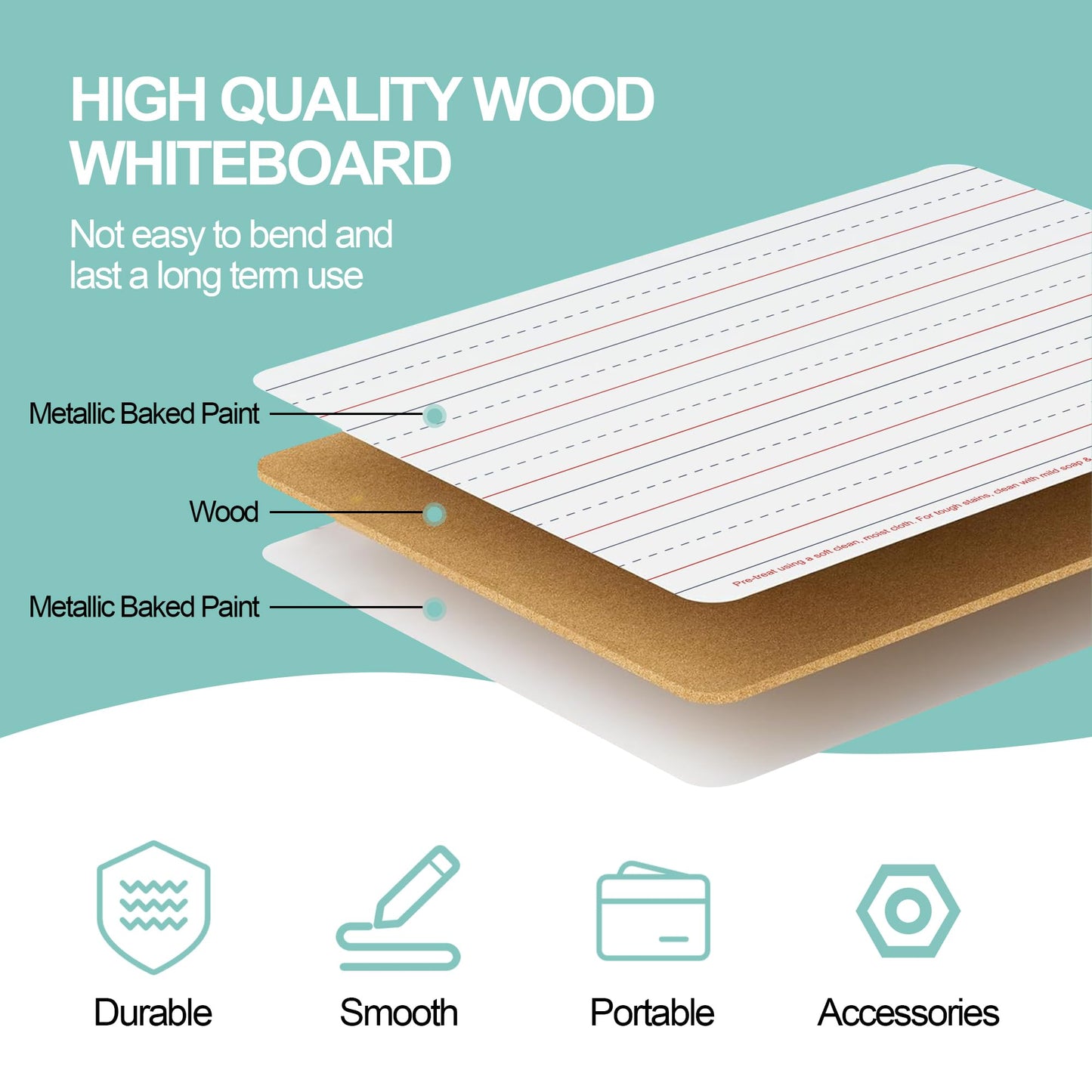 12 Pack Small White Boards, 9"x12" Double Sided Magnetic Dry Erase Boards Personal Handheld Whiteboards with Lines for Kids, Students, Teacher School, Include 12 Markers, 12 Erasers, 12X52 Pcs Letters